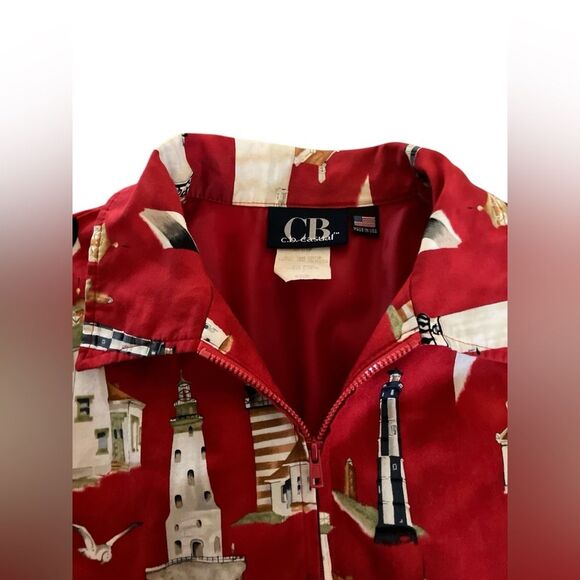 Lighthouse Vintage Jacket Size M Vacation Maine Spring Ocean Red - Picture 12 of 13